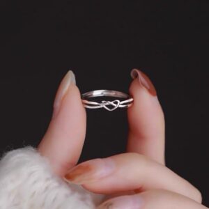 Silver Ring Heart Knot Shape